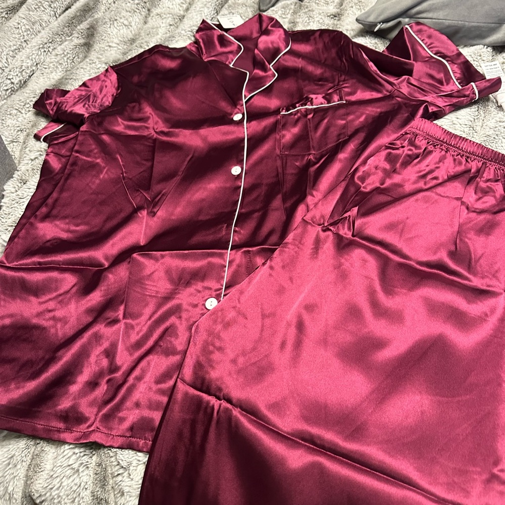 Elegant Burgundy Satin Pajama Set
